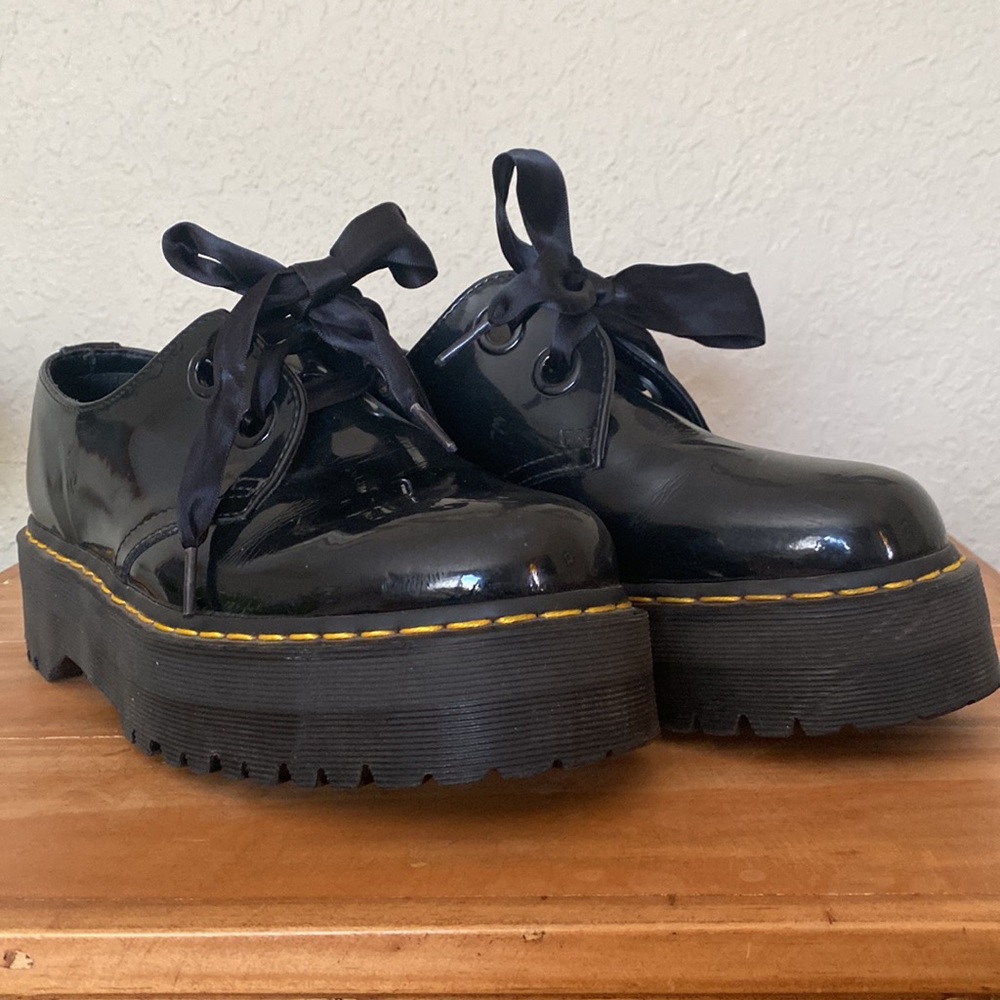 Dr. Martens Black Patent Leather Holly Platform Oxfords 10